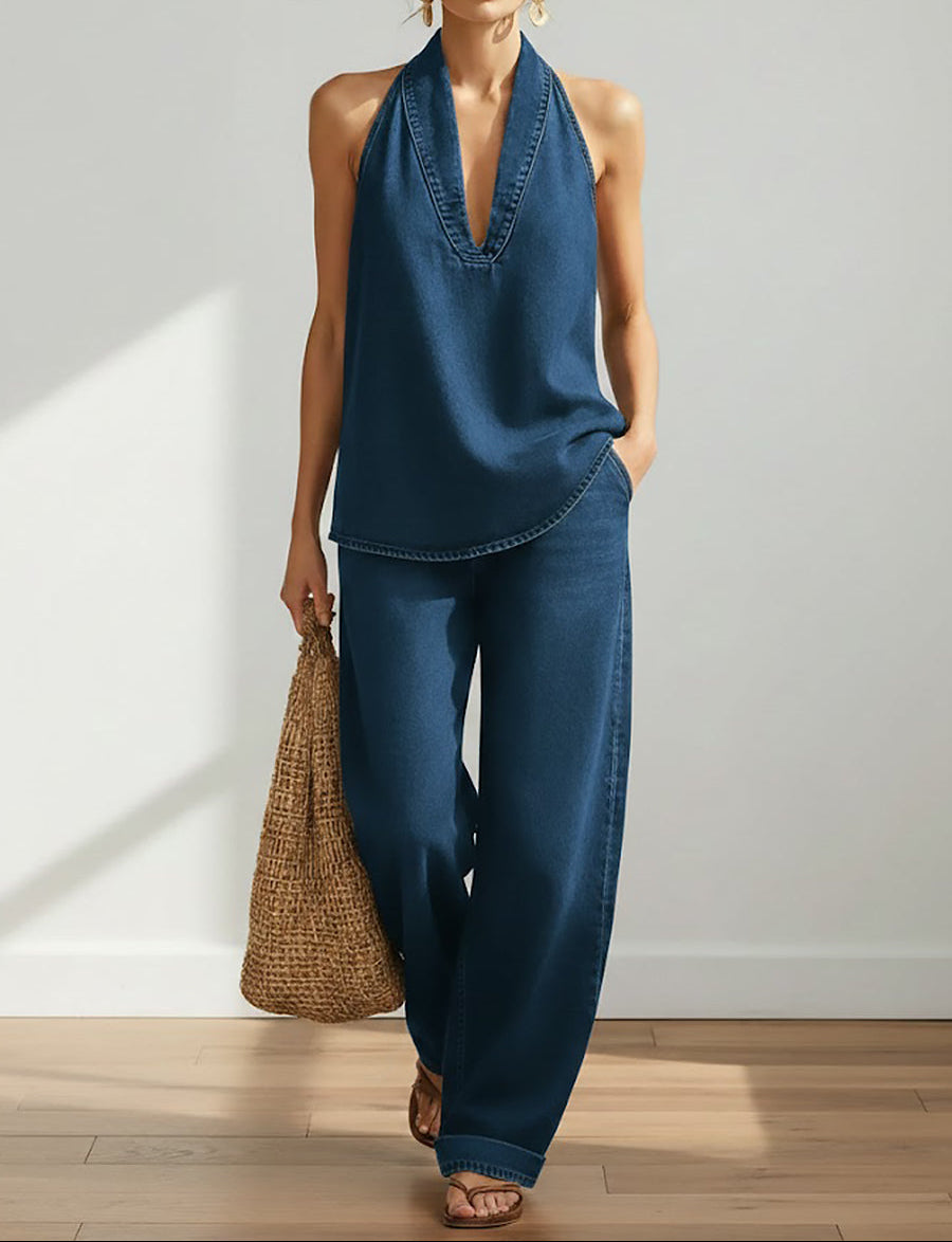 Ivy | Women's Vintage Washed Denim Two-Piece Set