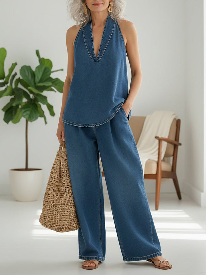 Ivy | Women's Vintage Washed Denim Two-Piece Set