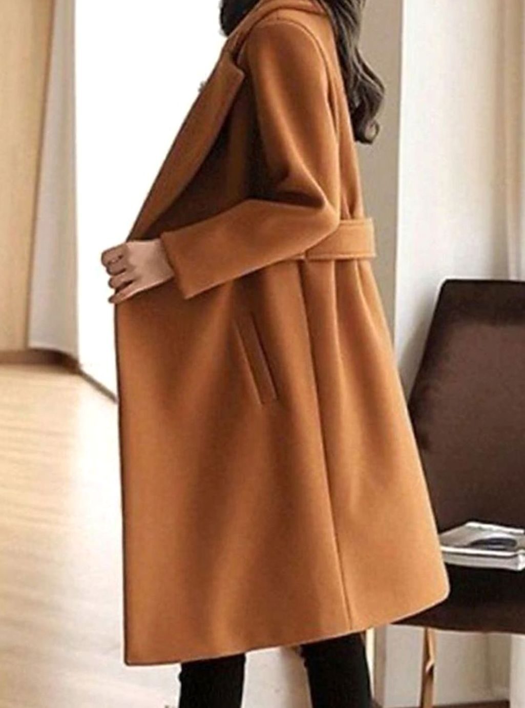 Women's Belted Longline Notch-Lapel Tailored Winter Coat