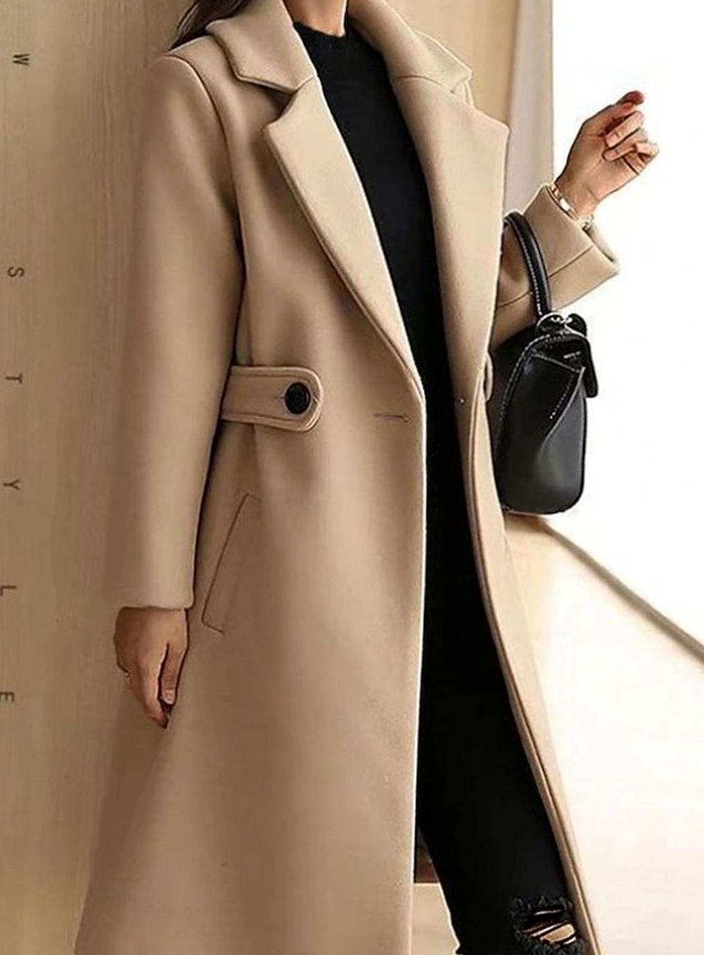 Women's Belted Longline Notch-Lapel Tailored Winter Coat