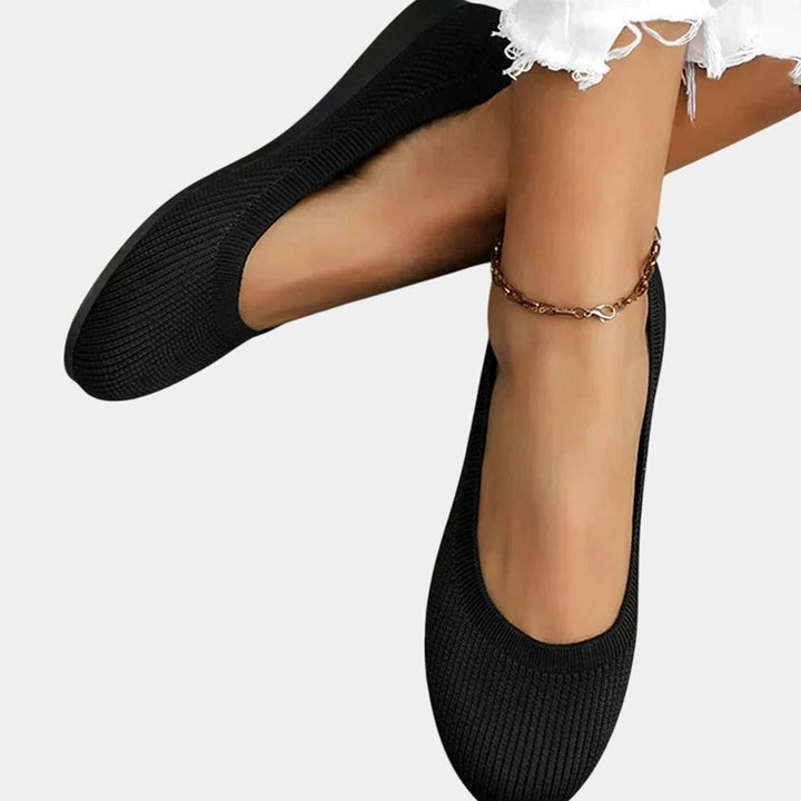Women's Breathable Slip-On Knit Ballet Flats Orthopedic Support - Black