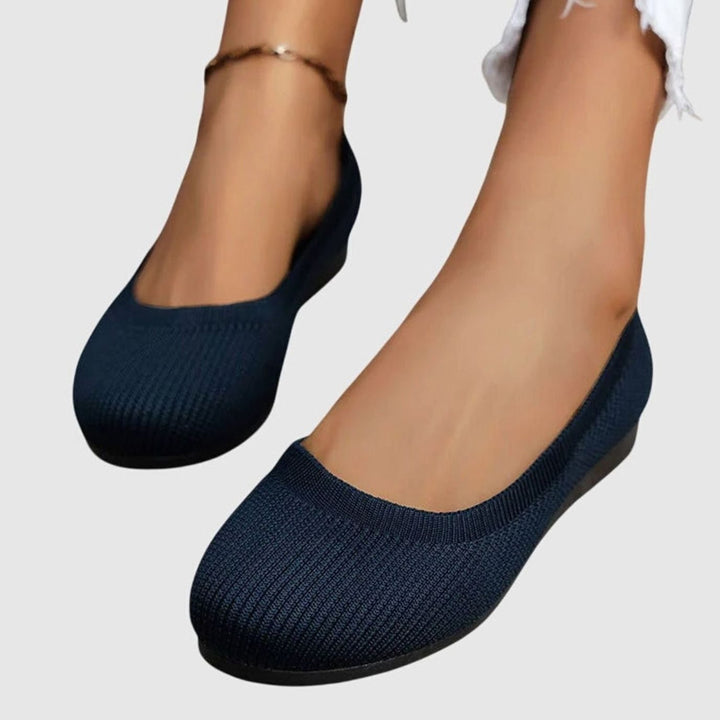 Women's Breathable Slip-On Knit Ballet Flats Orthopedic Support - Navy Blue