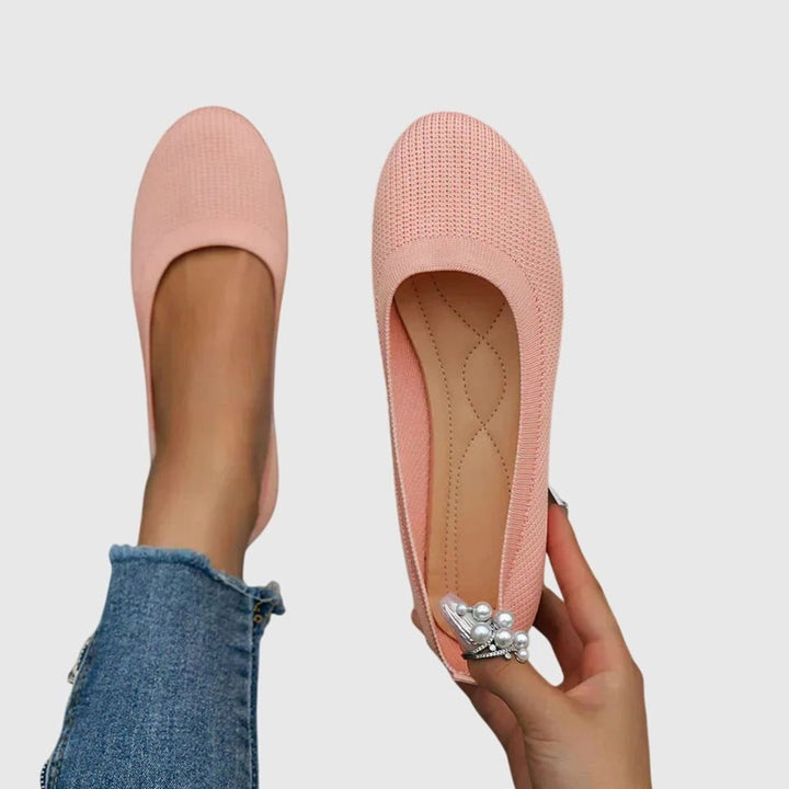 Women's Breathable Slip-On Knit Ballet Flats Orthopedic Support - Pink