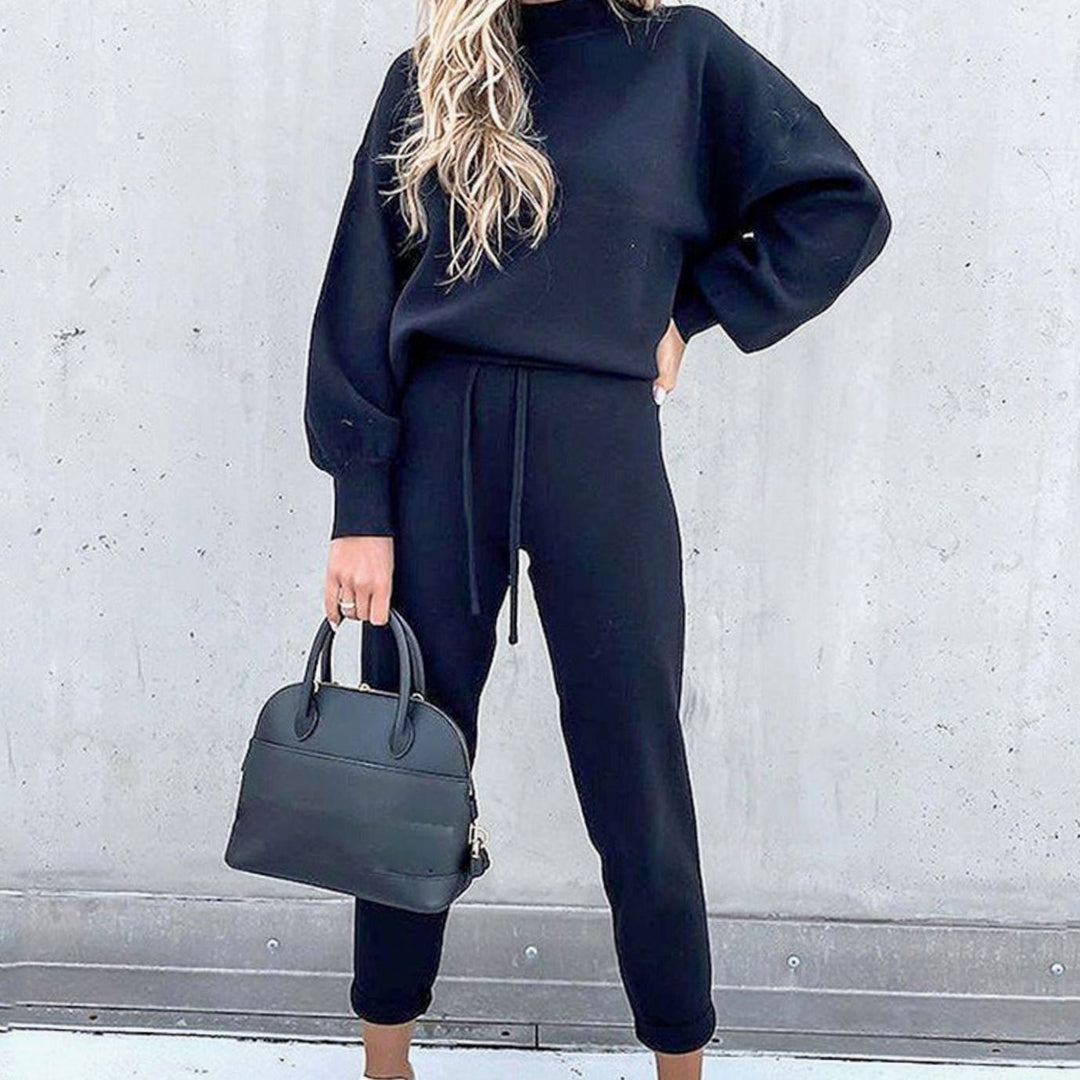 Women's Cozy Two-Piece Relaxed-Fit Crewneck Tracksuit Outfit - Blue