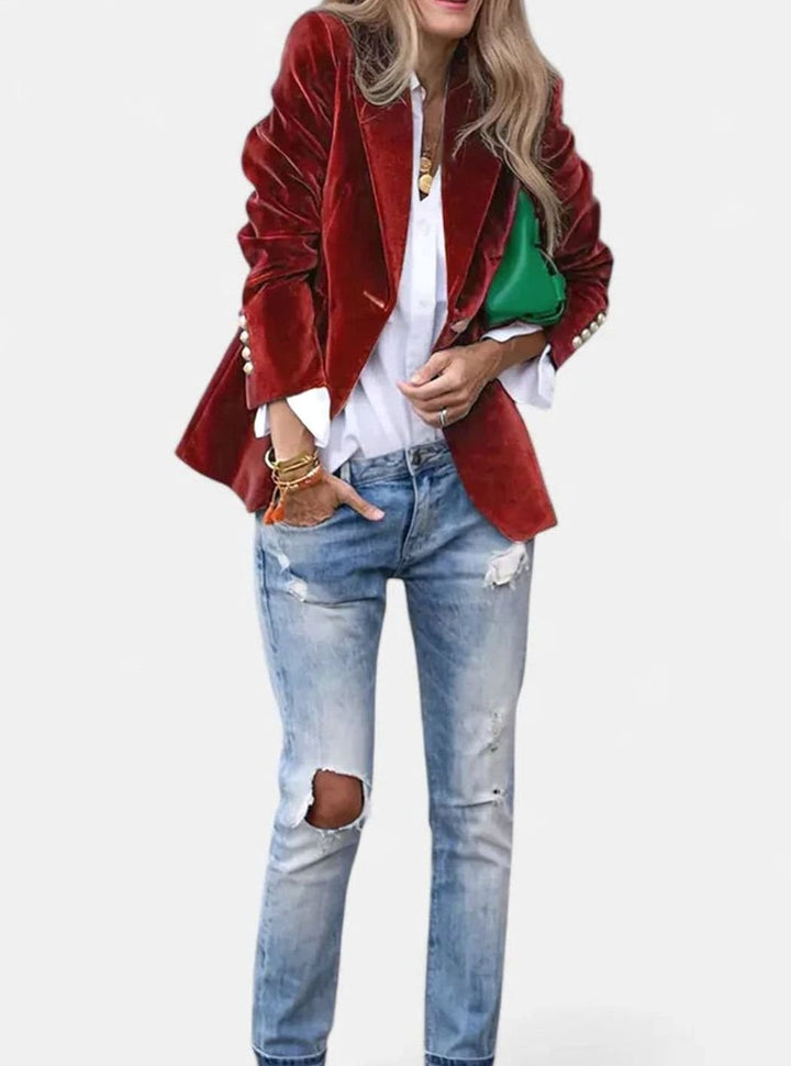 Women's Elegant Blazer Tailored Velvet Single-Button Jacket