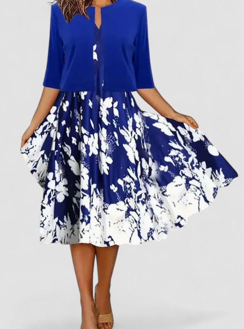Women's Floral Tailored-Fit Midi Dress Matching Top Set