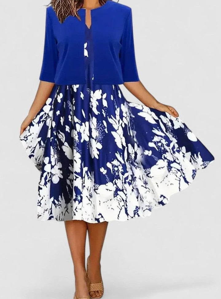 Women's Floral Tailored-Fit Midi Dress Matching Top Set - Blue