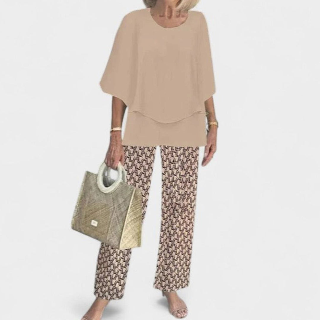 Women's Floral Wide-Leg Two-Piece Set Layered Top Pants Outfit - 07