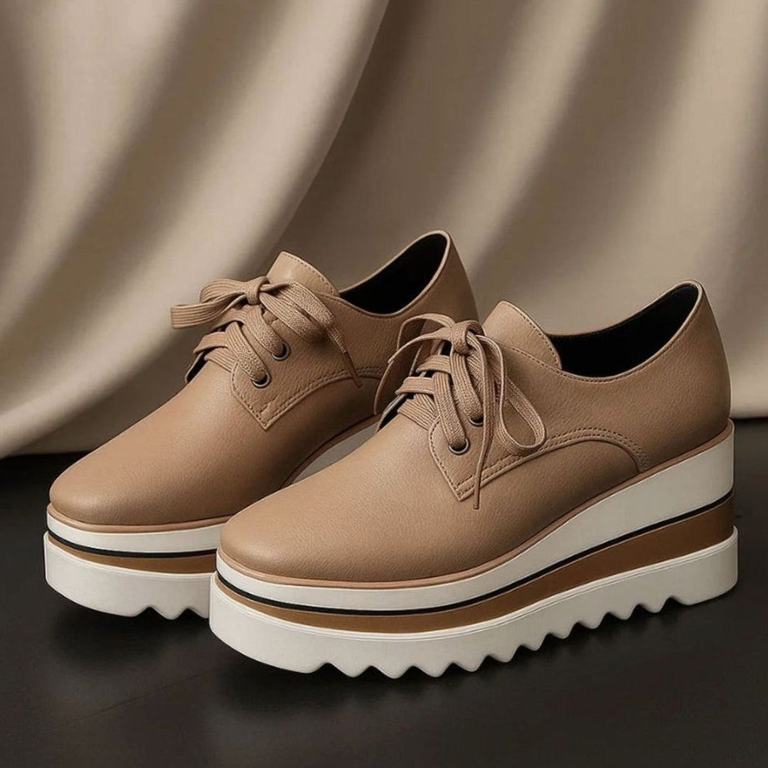 Women's Lace-Up Platform Oxford Sneakers Striped Sole