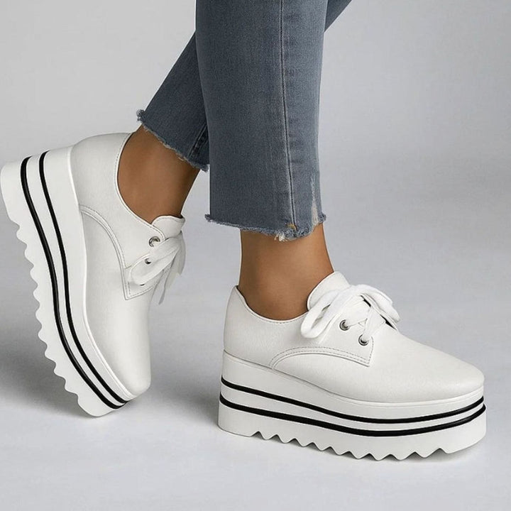 Women's Lace-Up Platform Oxford Sneakers Striped Sole - White
