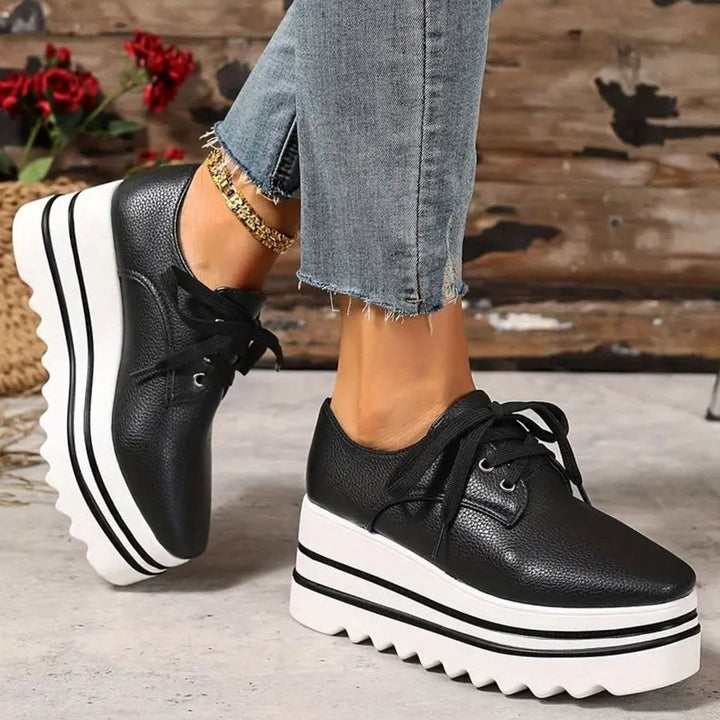 Women's Lace-Up Platform Oxford Sneakers Striped Sole - Black