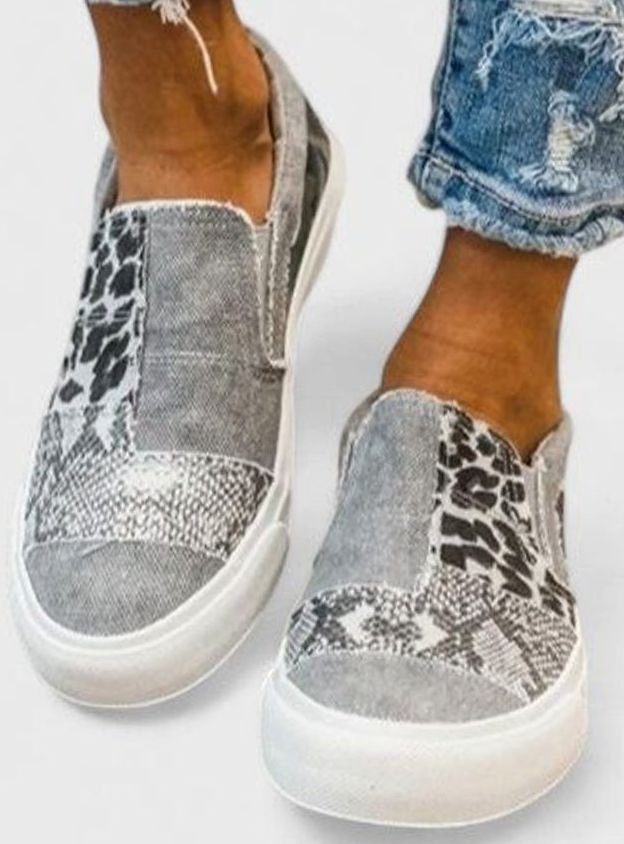 Women's Orthopedic Arch-Support Non-Slip Mixed-Print Slip-On Sneakers - Gray
