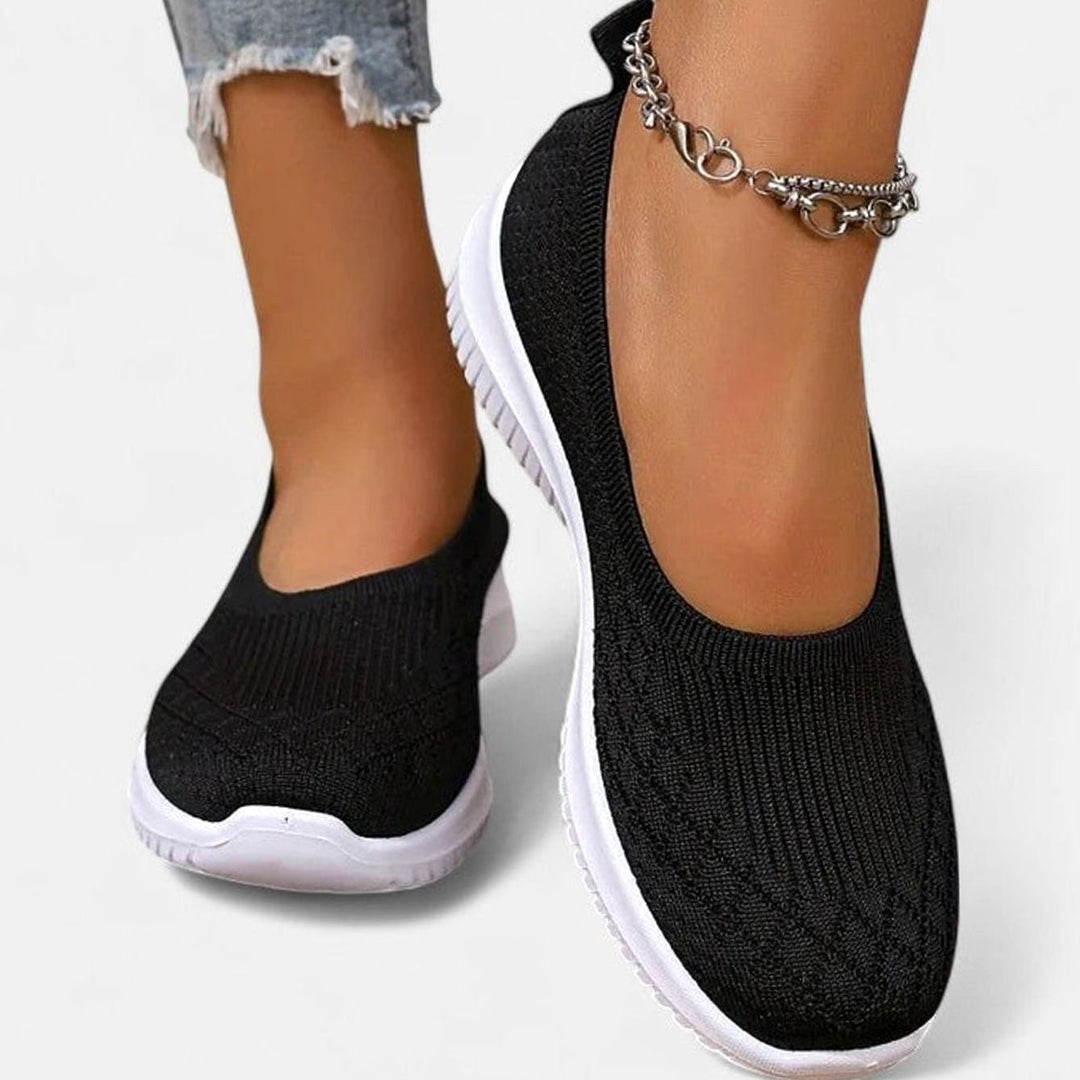Women's Orthopedic Knit Slip-On Shoes Removable Insole Wide Fit - Black