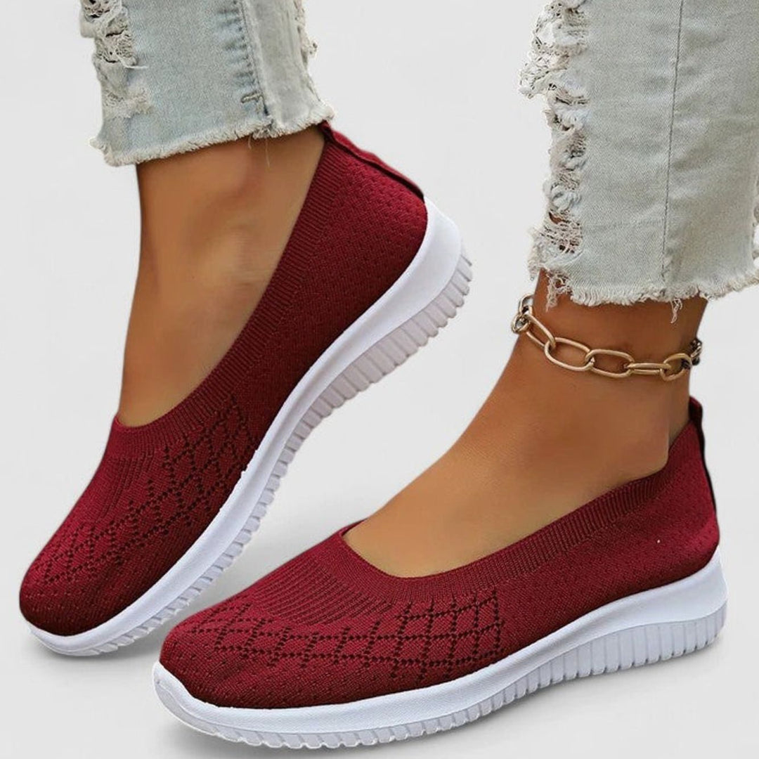 Women's Orthopedic Knit Slip-On Shoes Removable Insole Wide Fit - Red