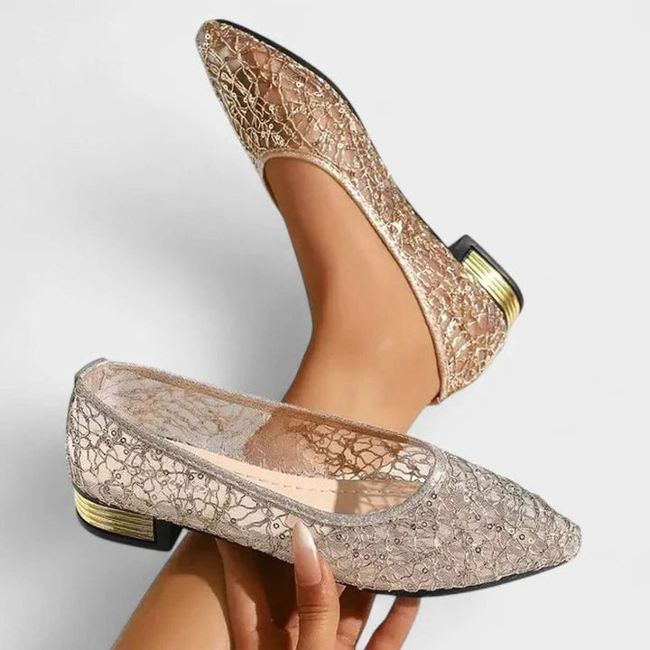 Women's Orthopedic Lace Flats Square-Toe Cushioned Slip-On Shoes - Gold