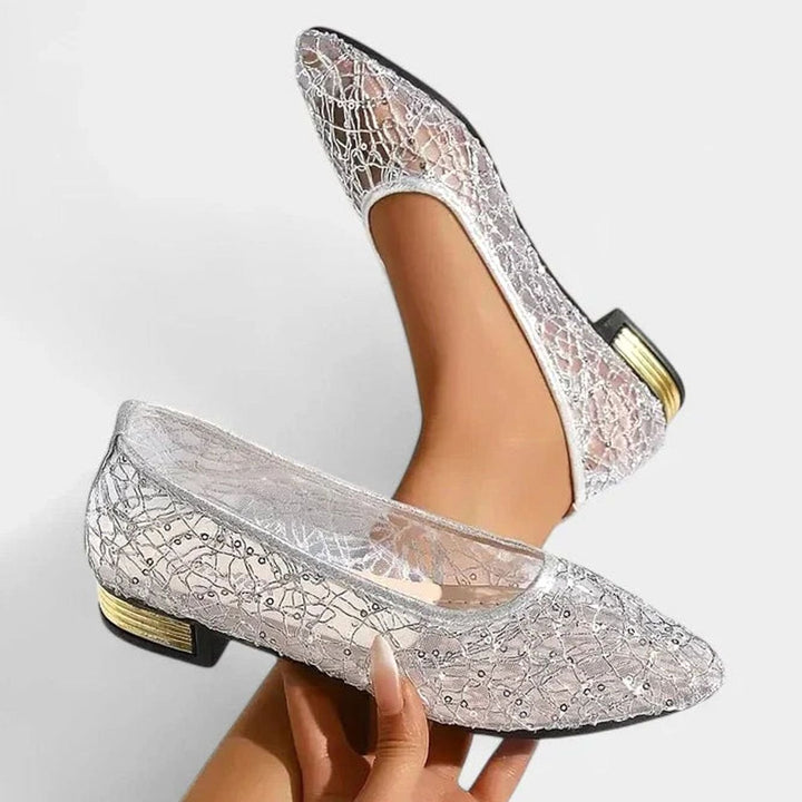 Women's Orthopedic Lace Flats Square-Toe Cushioned Slip-On Shoes - Silver