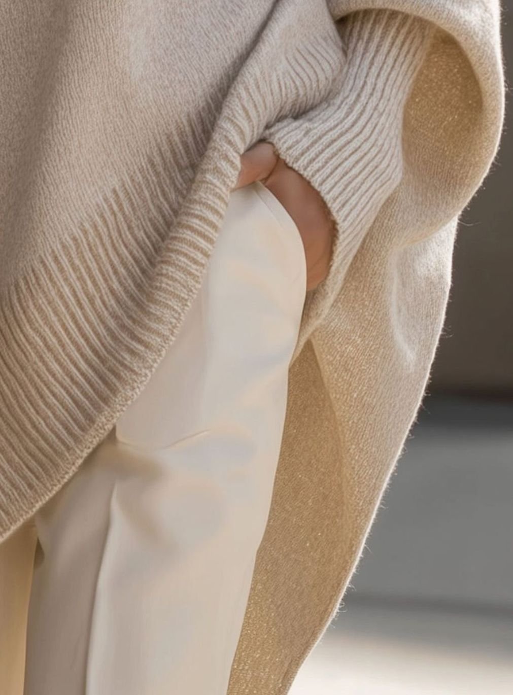Women's Oversized Round-Neck Sweater Asymmetrical Hem Drop-Shoulder Knit