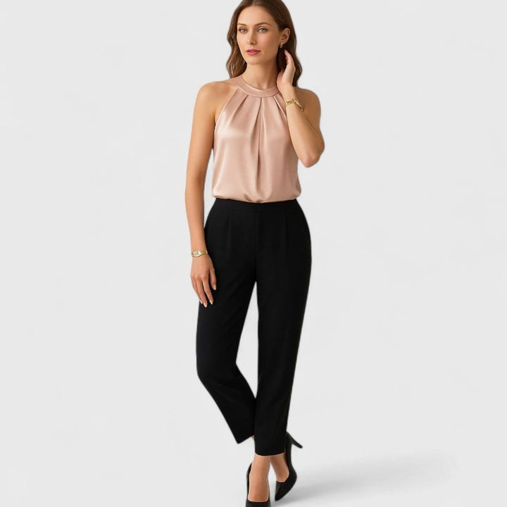 Women's Pleated-Front Draped Halter-Neck Satin Tank