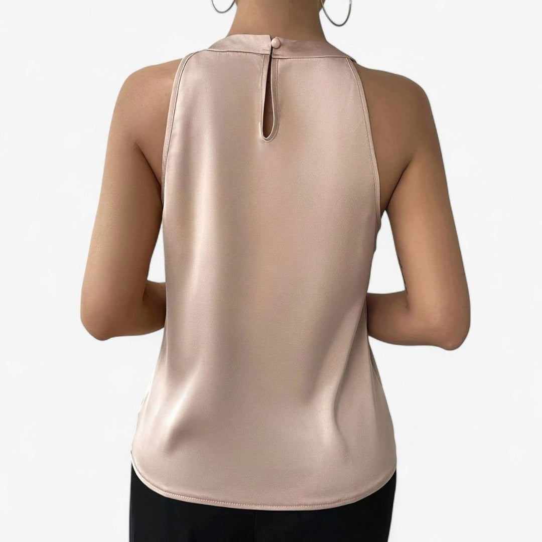 Women's Pleated-Front Draped Halter-Neck Satin Tank