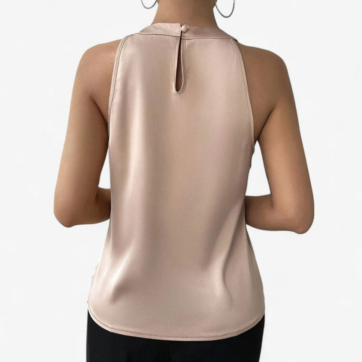 Women's Pleated-Front Draped Halter-Neck Satin Tank