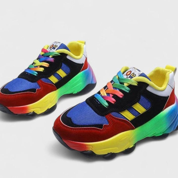 Women's Rainbow Colorblock Lace-Up Orthopedic Sneakers