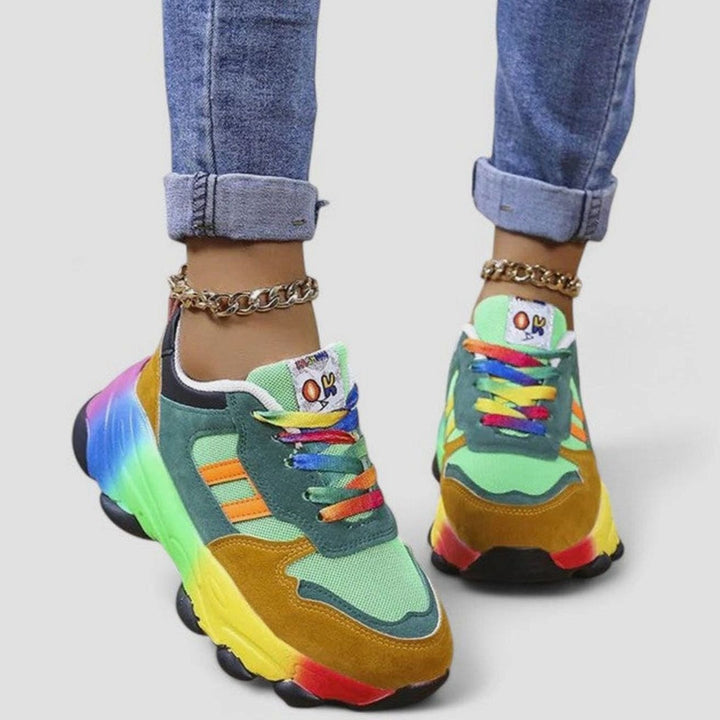Women's Rainbow Colorblock Lace-Up Orthopedic Sneakers