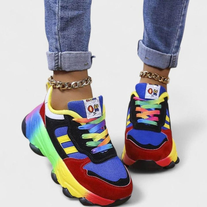Women's Rainbow Colorblock Lace-Up Orthopedic Sneakers