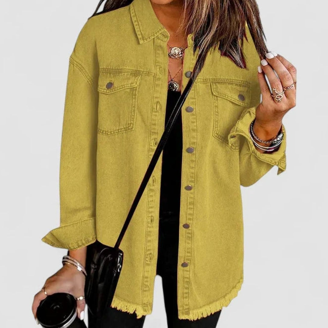 Women's Relaxed-Fit Button-Down Denim Shacket Comfortable Jacket - Yellow