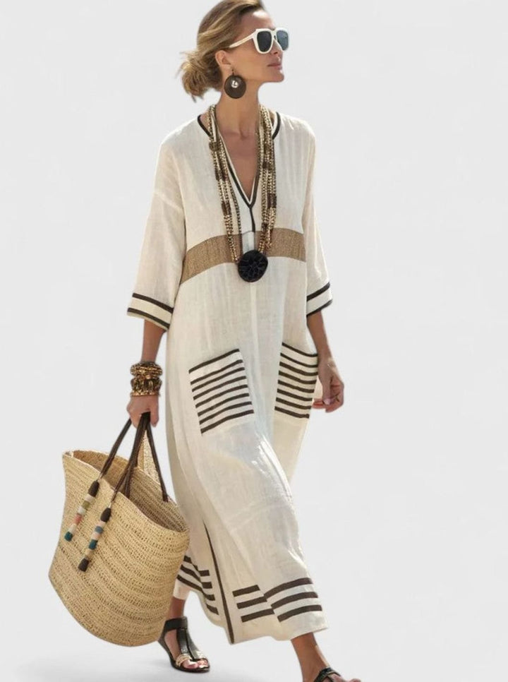 Women's Relaxed-Fit V-Neck Striped Formal Maxi Dress