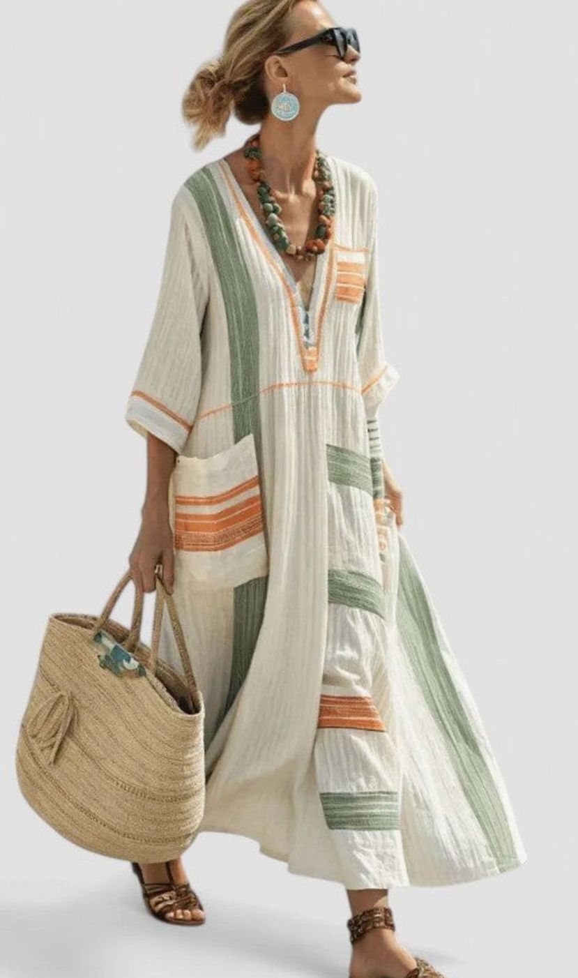 Women's Relaxed-Fit V-Neck Striped Formal Maxi Dress
