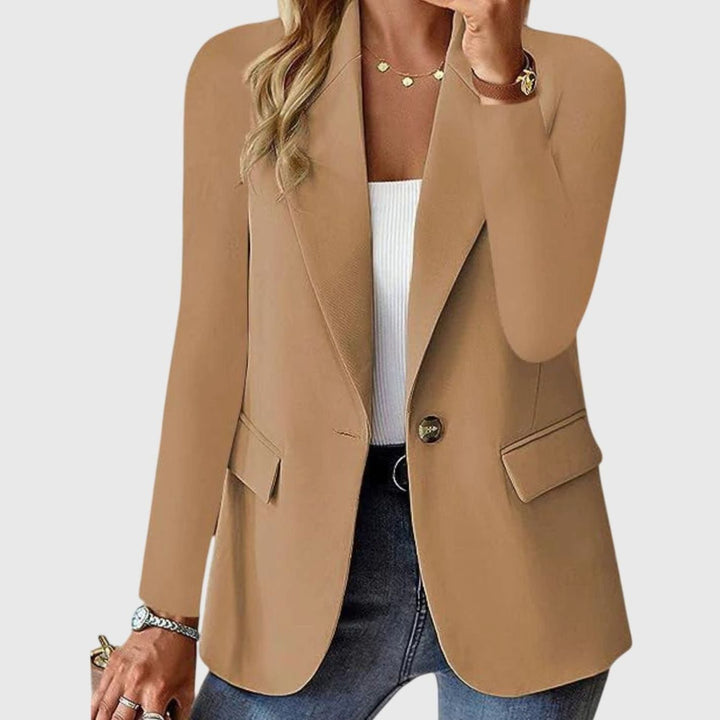 Women's Structured Single-Button Formal Blazer Wrinkle-Resistant - Brown
