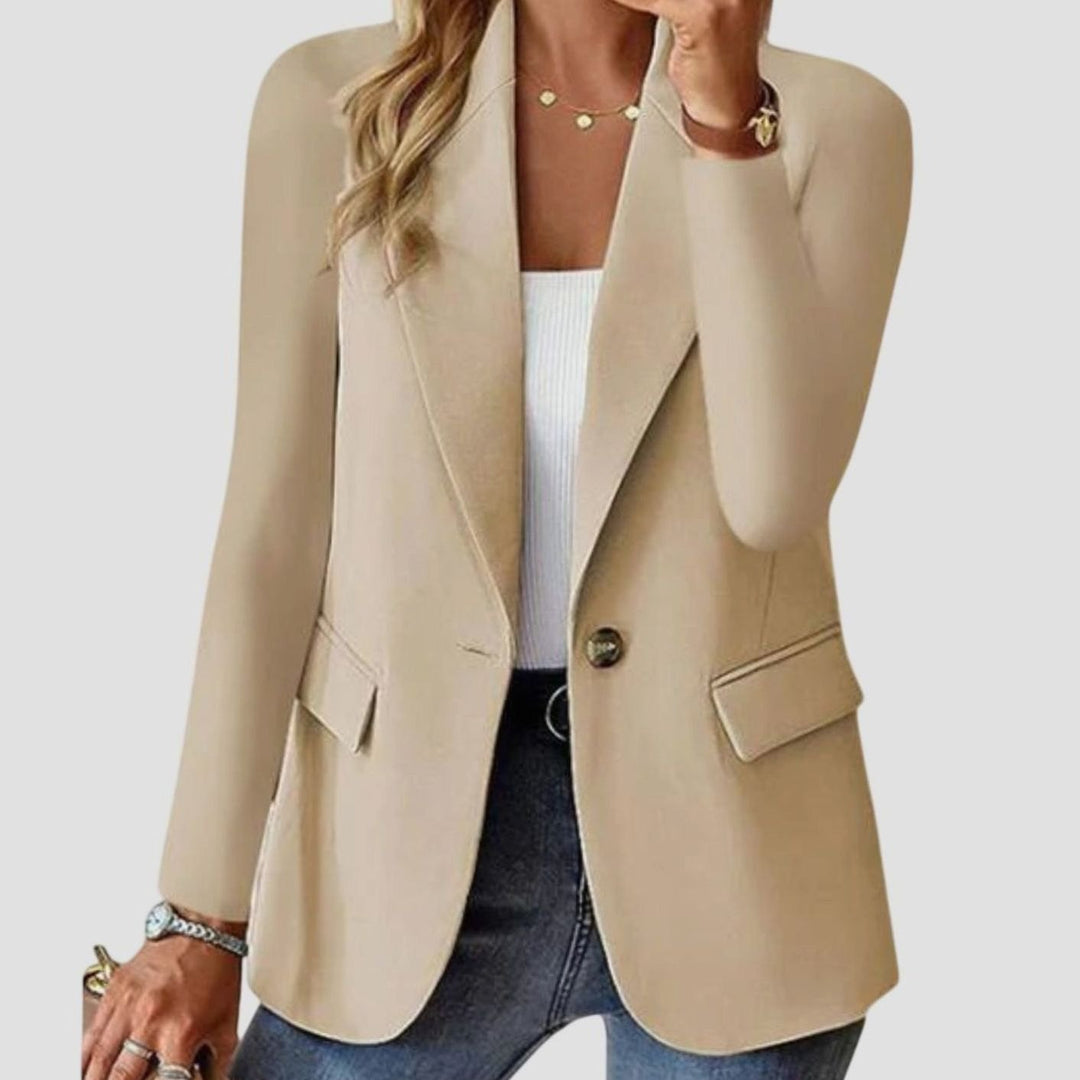 Women's Structured Single-Button Formal Blazer Wrinkle-Resistant - Beige