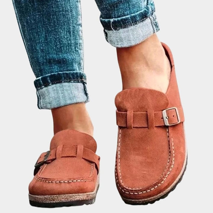 Women's Suede Buckle-Strap Orthopedic Clogs Arch-Support Slip-On - Orange