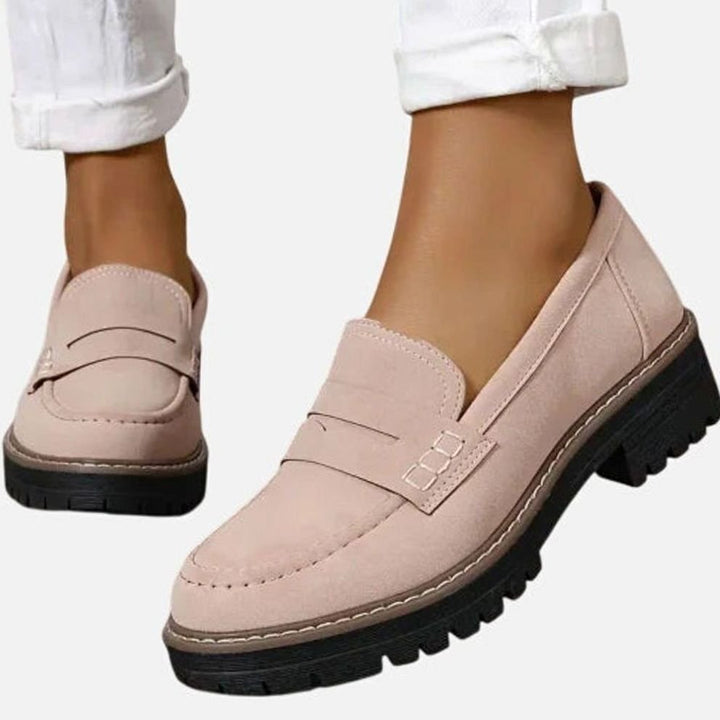 Women's Suede Loafers Slip-On Chunky Platform Penny Loafers - Pink