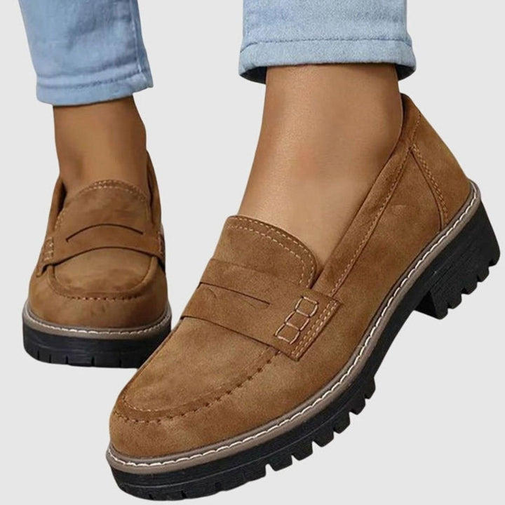 Women's Suede Loafers Slip-On Chunky Platform Penny Loafers - Brown
