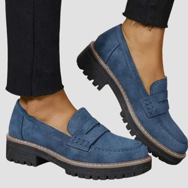 Women's Suede Loafers Slip-On Chunky Platform Penny Loafers - Blue