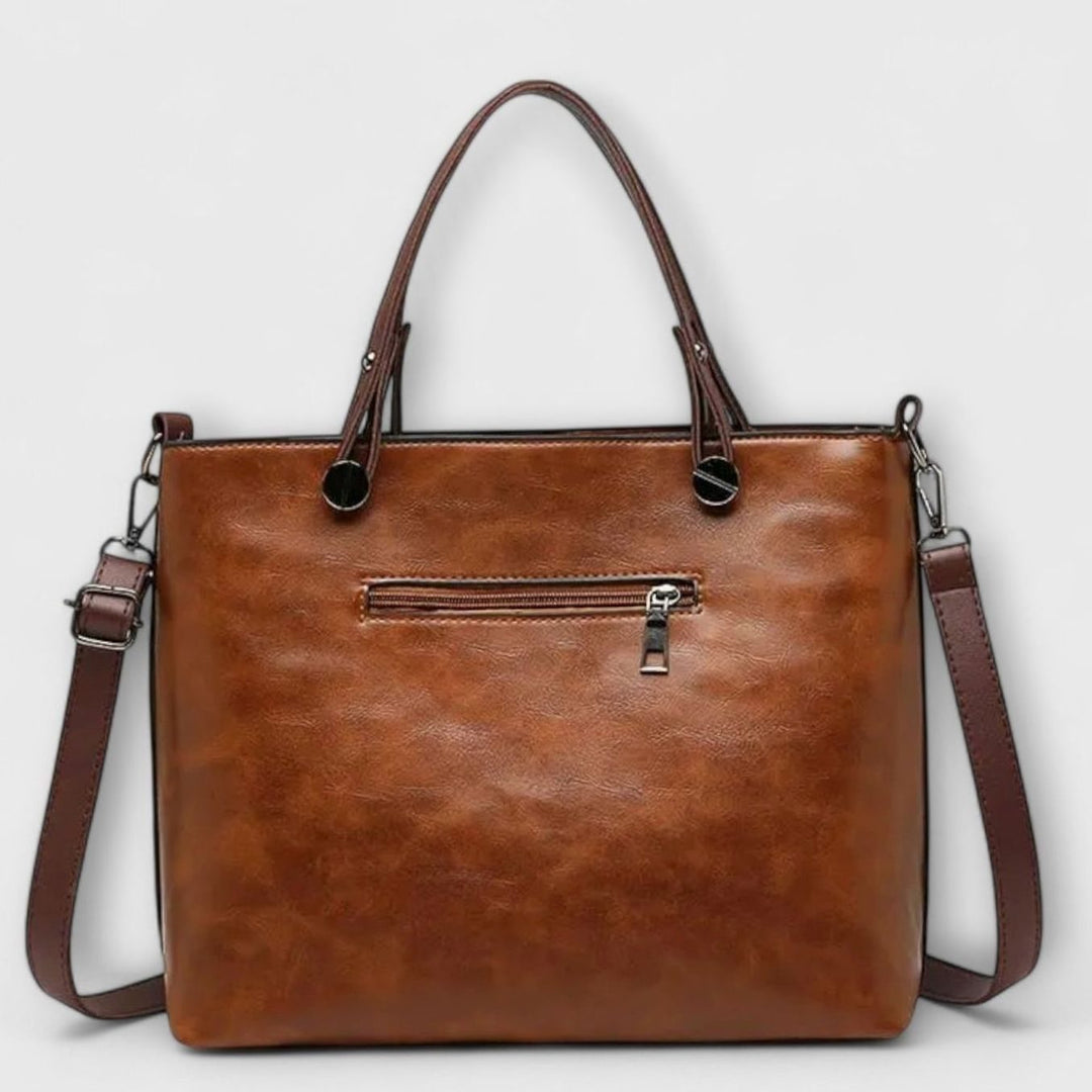 Women's Vintage-Style Convertible Leather Bag Double-Pocket Tote