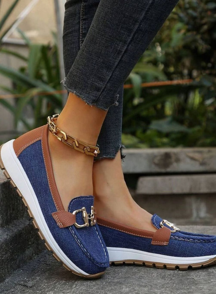 Women's Wide-Fit Orthopedic Loafers Gold-Buckle Non-Slip Rubber Sole